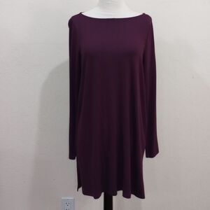 Eileen Fisher Burgundy Long Sleeve Jersey Knit A-line Tunic Dress, Size S/P